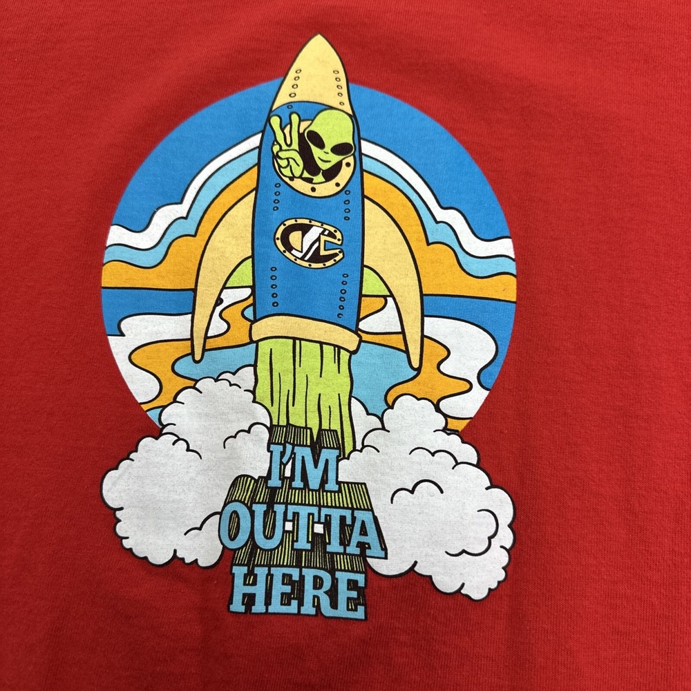 Champion Medium Red Alien Rocket Ship Graphic T-Shirt I'm Outta Here‎ Area 51 ET - Picture 2 of 8